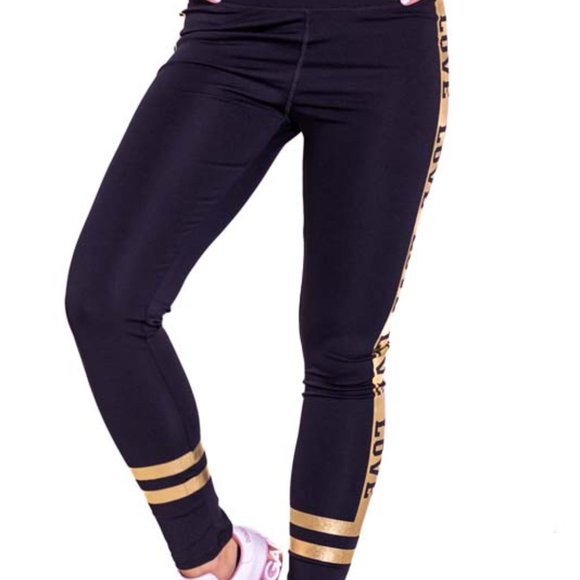 High-Waisted & Love Detailed Leggings with Side Pockets Black - Picture 2 of 6